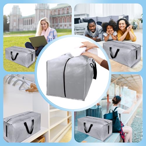 Image of HOMESURE 4 Pack Large Strong Bags with Zippers & Carrying Handles - Water-Resistant - Heavy Duty Storage Tote for Space Saving Storage, Fold Flat, Alternative to Moving Box (Silver)