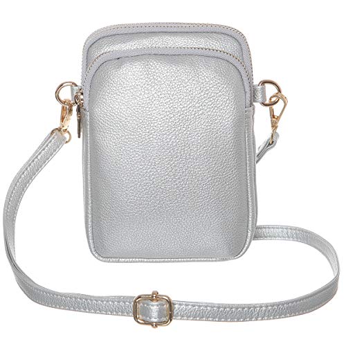 HAIDEXI Lightweight Nylon Small Purses or leather Small Crossbody bag Cell Phone Purses Wallet for Women (Leather-Silver)