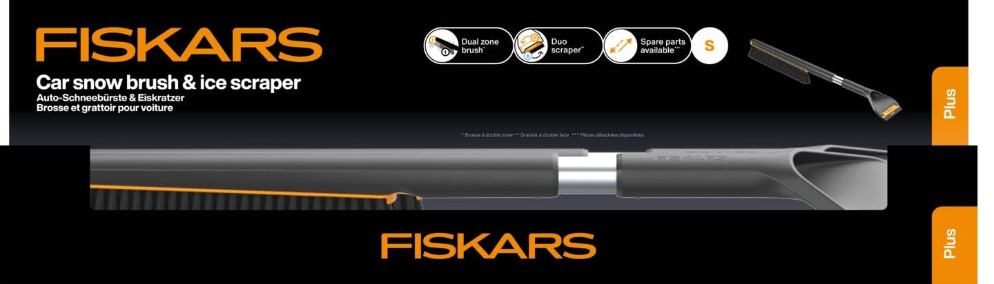 Fiskars Plus Spazzola e Raschietto per Ghiaccio 63 cm Doppie Setole Bordo Duro e Morbido Parti Sostituibili