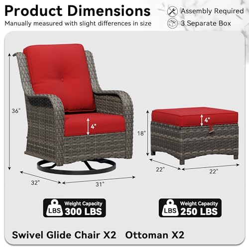 Image of 4 Piece Outdoor Wicker Patio Furniture Set, Outdoor Swivel Rocker Patio Chairs Set with Thickened Olefin Cushions, High Back and Deep Seating, Hand-Woven PE Rattan, Ottoman for Porch, Deck