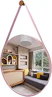 Espelho Adnet Redondo, Couro Ecológico Rosa, com Pino e Bucha para Fixação, Disponível em 30, 40, 50 e 60cm (30cm)