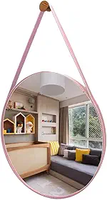 Espelho Adnet Redondo, Couro Ecológico Rosa, com Pino e Bucha para Fixação, Disponível em 30, 40, 50 e 60cm (30cm)