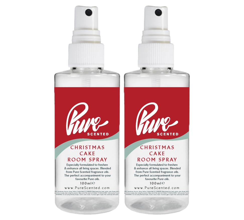 "Pure Scented 200ml Room & Fabric Sprays 2 x 100ml Suitable For Home, Car, Caravan, Work, Gym Bags, Odour Eliminators (2 x 100ml, Christmas Cake)"
