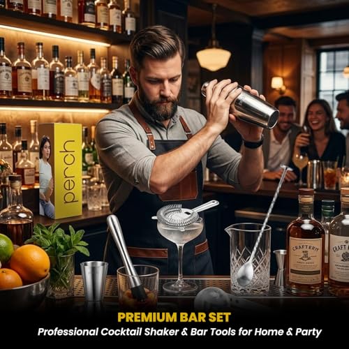 Image of O' Holic by Perch Craft 6-Piece Stainless Steel Bartender Kit|Premium Cocktail Shaker Set with Jigger 30 /60ml, Spoon,Ice Tong, & Bar Tools|Professional Bar Set for Home &Tour Parties|Silver