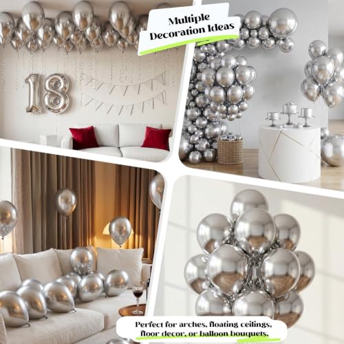 Image of Togvu Silver Balloons, 50Pack 12 Inch Metallic Chrome Silver Latex Party