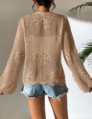 Image of Womens Tie Front Lightweight Crochet Cardigan Shrugs Knit Cardigan Crop Tops Cover Up