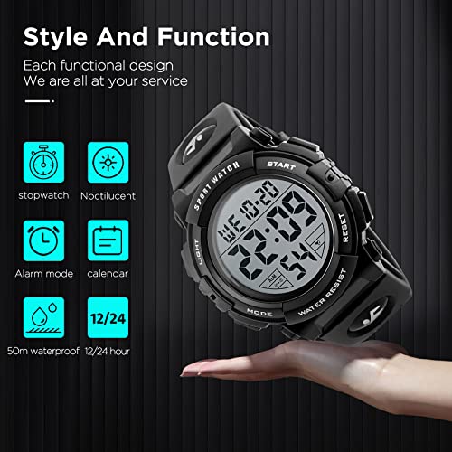 Uhren Herren,5ATM Wasserdicht Armbanduhr mit LED Nachtlicht und Multifunktion,Herren Uhr Stossfestes ABS+PU Gehäuse,Multifunktionsuhr für Herren zum täglichen Gebrauch – Bild 3