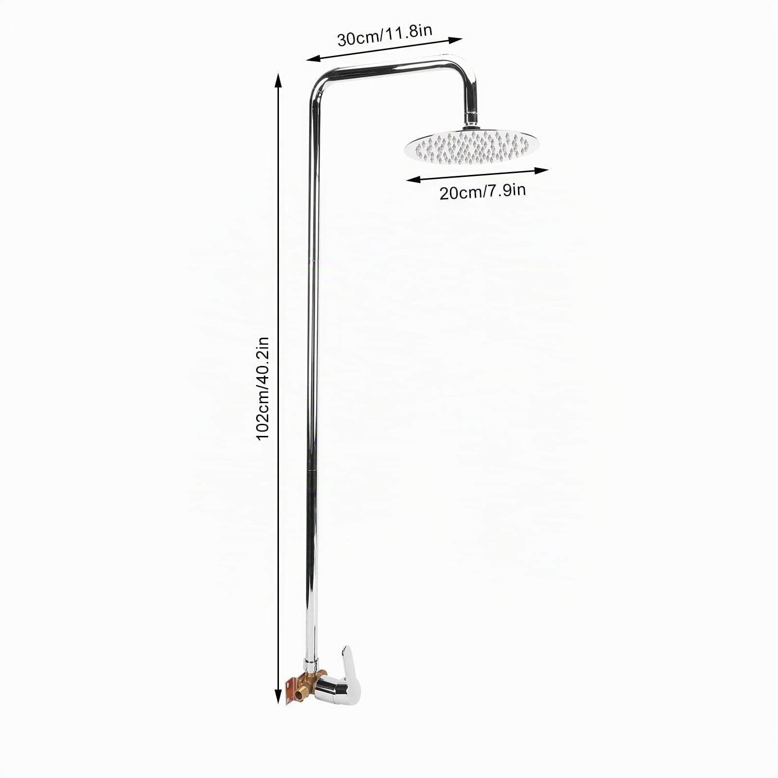 Luocute Kit de Ducha para Exteriores, Cabezal de Ducha Tipo Lluvia de Acero Inoxidable 304 con Manija única y Acabado Galvanizado, Cabezal de Redondo para Patio, Piscina, Playa
