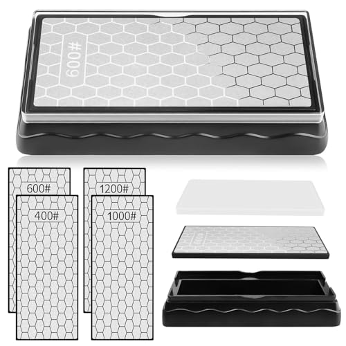 2 Stück Doppelseitiger Diamant Schleifstein, Kalolary Messerschärfer Diamant Schleifplatte mit 1 Rutschfester Unterlage für Messer Outdoor Küchenwerkzeuge (400er/1000er Körnung, 600er/1200er Körnung) 2 Stück Doppelseitiger Diamant Schleifstein, Kalolary Messerschärfer Diamant Schleifplatte mit 1 Rutschfester Unterlage für Messer Outdoor Küchenwerkzeuge (400er/1000er Körnung, 600er/1200er Körnung)
