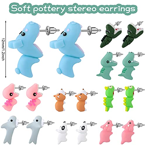 9 Pairs Cute Animal Bite Earring for Women 3D Clay Cartoon Biting Ears Stud Earrings for Christmas Jewelry Gifts Holiday Party Fun Presents2