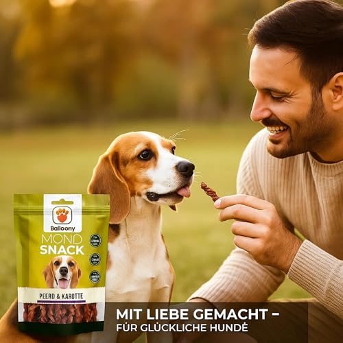 Balloony.pet Monosnack Kaustangen Pferd & Karotte – Natürliche hundeleckerli Pferd für jeden Hund – Luftgetrocknete leckerlies für Hunde (150g)