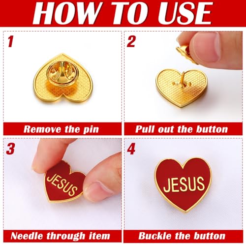 Image of Juexica 50 Pcs Religious Sacred Heart of Jesus Pins Bulk Christian Favors Cross Enamel Lapel Brooch Red Heart Pins for Clergy Appreciation Gift Church Funeral Sunday School