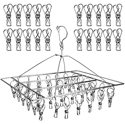 Stainless Steel Sock Drying Rack with 56 pcs Laundry Pegs Windproof Sock Hanger for Washing Line Folding Hanging Clothes dryer for Underwear Socks Baby Clothes and Small Items Cover