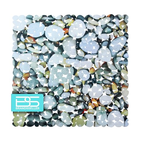 Brandsseller Duschmatte rutschfest 53x53 cm – PVC Duscheinlage mit Saugnäpfen, waschbar, antibakteriell & schimmelresistent – Antirutschmatte für Dusche – Design: Steine