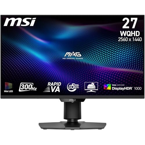 MSI MAG 274QPF X30MV Gaming Monitor 27 Zoll WQHD – Rapid VA Mini-LED 2560 x 1440, 300 Hz/0,5 ms, DisplayHDR 1000, HDMI 2.1, DP 1.4a, Neigung/Höhe verstellbar, Schwarz