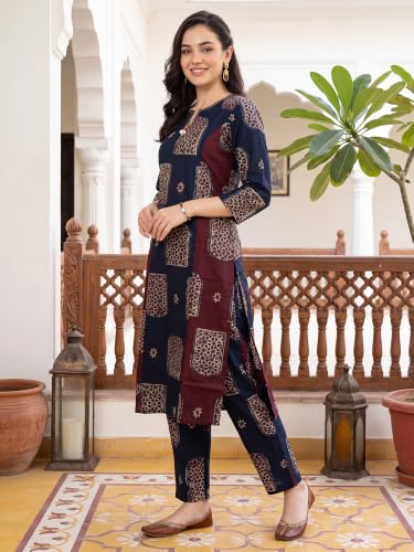 Image of INDO ERA Women Pure Cotton Kurta Palazzo Set | Printed Kurta with Palazzo Pants | Summer Friendly, Office Wear Co-Ord Set | Co Ord Set For Women Stylish