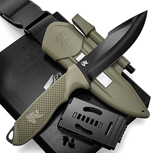ODENWOLF WOLF-III Full Tang Survival Knife with Fire Starter and Sheath - Stylish Tactical Fixed Blade Knife - Made of D2 Steel - Bushcraft and Camping Knife - With Belt Loop, Plug Lock & Multi Lok - ODENWOLF