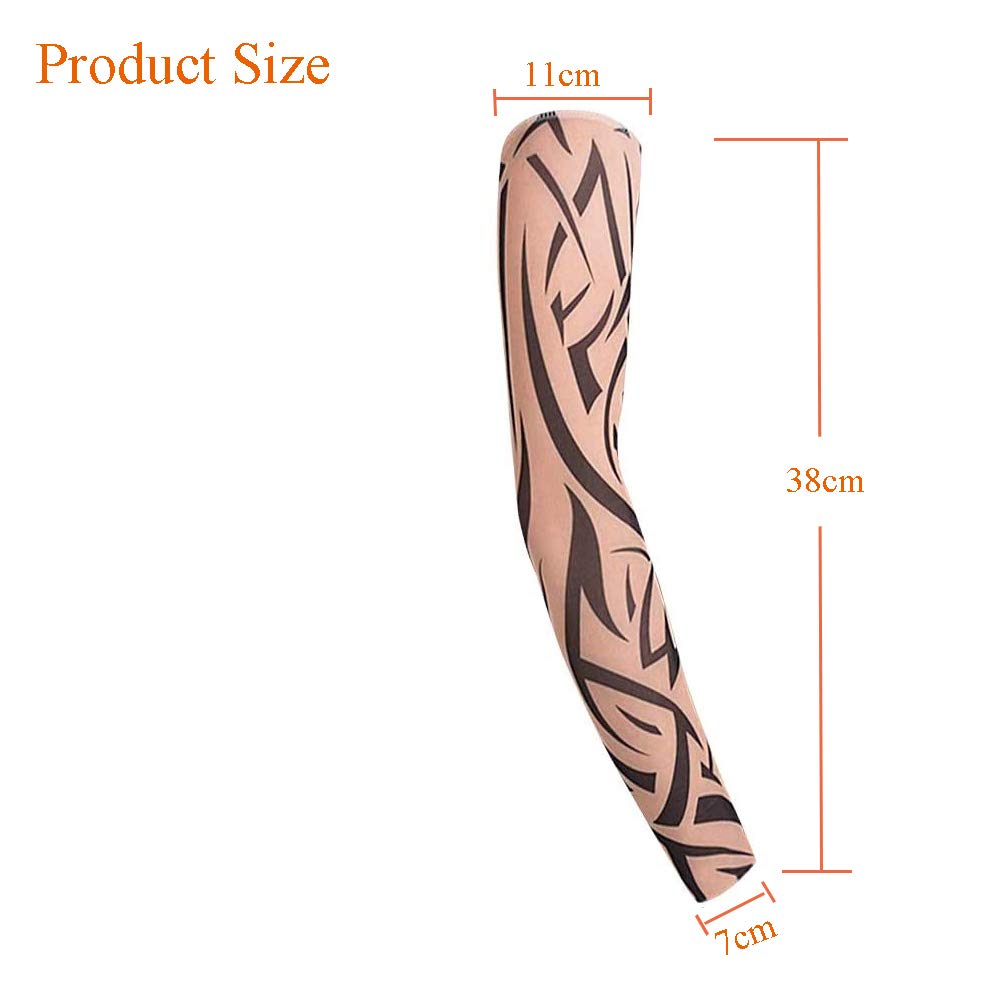 Manchons de Tatouage,6 Pack Hommes Faux Bras Faux Tatouages Temporaire Manches en Nylon Manches de Bras en Nylon Elastique Sleevelet pour Halloween Basketball Cyclisme Sun Block Unisexe 38CM
