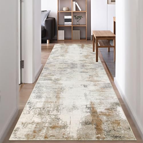 Famibay Teppich Läufer 80x300cm Beige Teppich Läufer Flur Wasable rutschfest Küchenteppich Läufer Flurläufer Lang Küchen Läufer Modern für Flur Küche Schlafzimmer Wohnzimmer