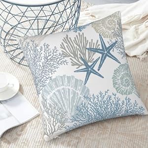 Nautical Coastal Beach Pillow Covers 18x18 Set of 2, Ocean Themed Seashell Coral Starfish Throw Pillow Covers Outdoor Decorative Pillow Case for Couch Bed Sofa Cushion Home Decor Nautical Coastal Beach Pillow Covers 18×18 Set of 2 Ocean Themed Seashell Coral Starfish Throw Pillow Covers Outdoor Decorative Pillow Case for Couch Bed Sofa Cushion Home Decor