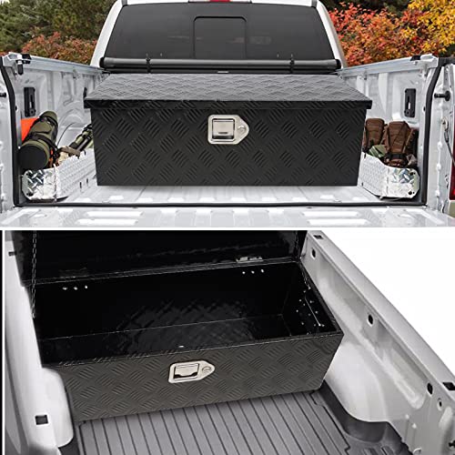 Edicapo 30 Inch Tool Box Flatbox Truck Bed Toolbox ,Rv Storage Organizer,Truck Tools Chest Box With Side Handle & Lock Keyscompatible With Car Outdoor Trailer Pickup,Black Aluminum 5 Bar Tread Toolbox(30''X13''X10'') #TOP5