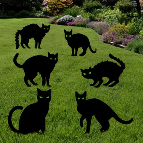 Anditoy 6 Pack Halloween Black Cat Yard Signs with Stakes Scary...