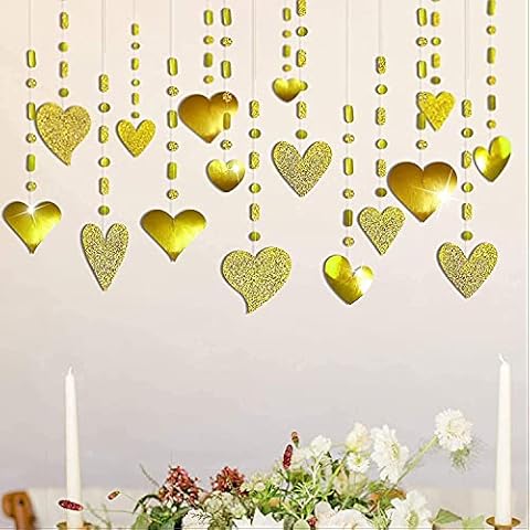 Glitter Red Heart Garland Decorations Hanging Garlands Streamer Banner Backdrop Valentines Day Decor Wedding Anniversary Engagement Birthday Party Supplies Cover