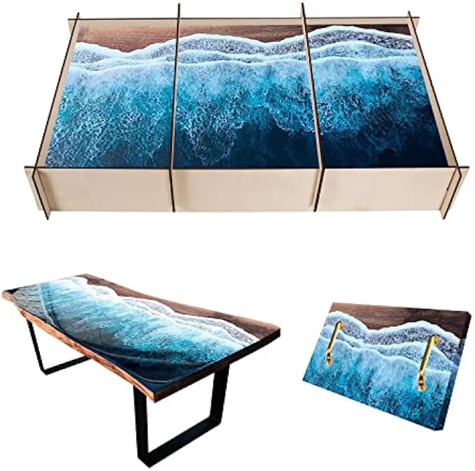 Extra Large Resin Mold, 20 Inch Rectangular Epoxy Resin Silicone Tray Mold with 6 Wooden Frames for Charcoal Board, River Table, DIY Art Home Decor