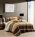 ESCA 7-Pieces Naenia Brown and Yellow Comforter Set, Beige Yellow Brown Bedding Set King Size