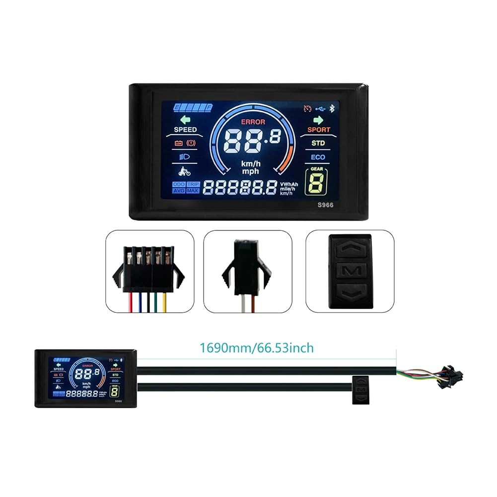XIBANY Motorized Scooter 24-72V E-Bike LCD-S966 Colorful Display Control Panel Agreement No.2 SM/Waterproof Plug Electric Bicycle Accessories Motorized Scooter (Color : SM)