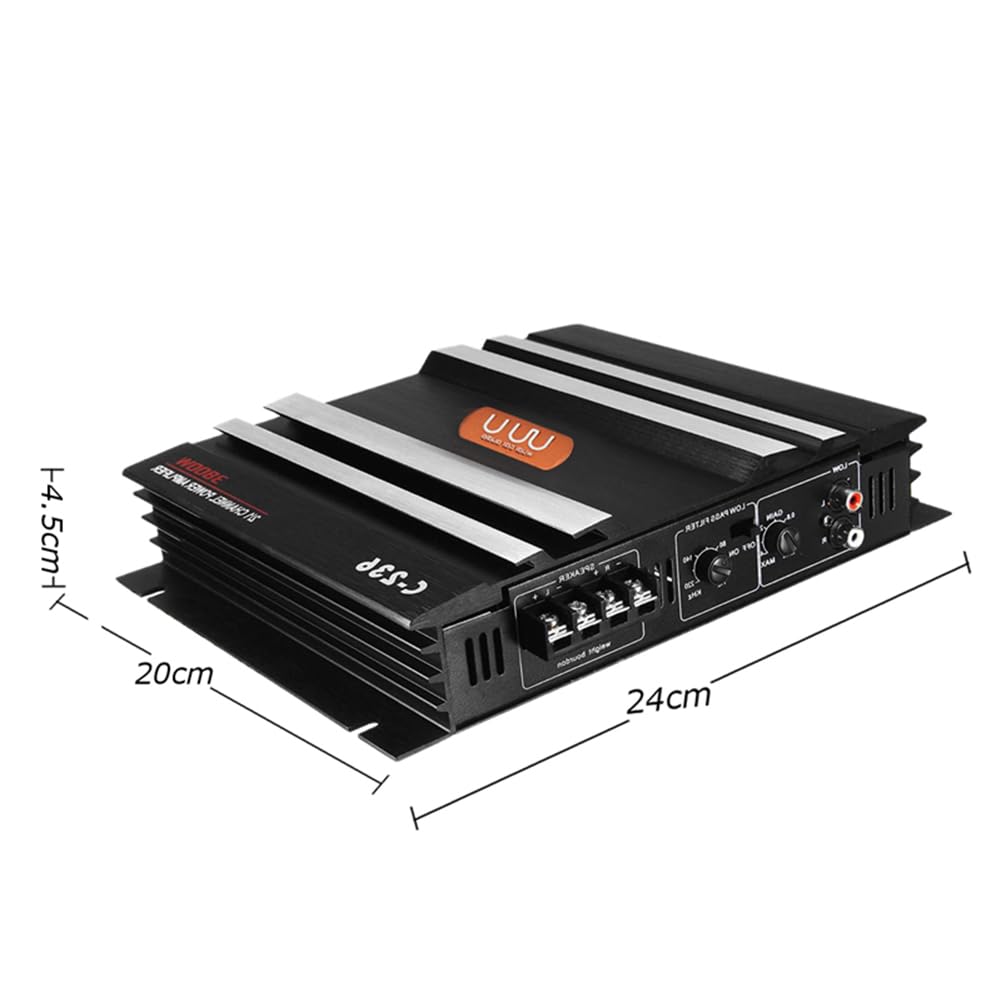 Amplificador de Coche de 3800 W Amplificador de Potencia de Audio EstéReo para Coche de Alta Potencia de AleacióN de Aluminio Negro de 2 Canales para Subwoofer de Coche