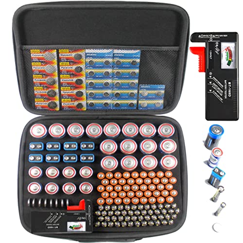 Large Battery Organizer Storage Case with Battery Tester Checker, 200+ C D 9V AA AAA AAAA Batteries Organization Box Container(No Battery)