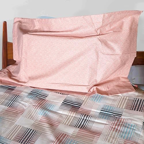Image of Pure Source India Pure Cotton Elegance Bedding Set, Dreamy Cotton Comfort Double Bed Sheet with Pillow Covers (Blue Pink Brown Strips)