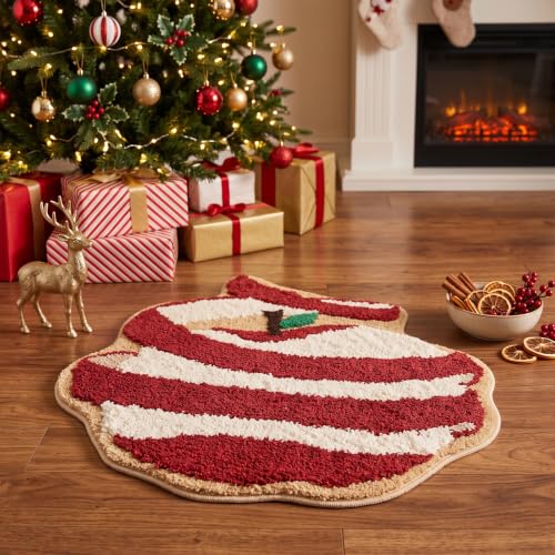 Image of Apple Shaped Bath Rug, Soft Absorbent Washable Mat 25.6 inch x 25.6 inch(Red-Apple)