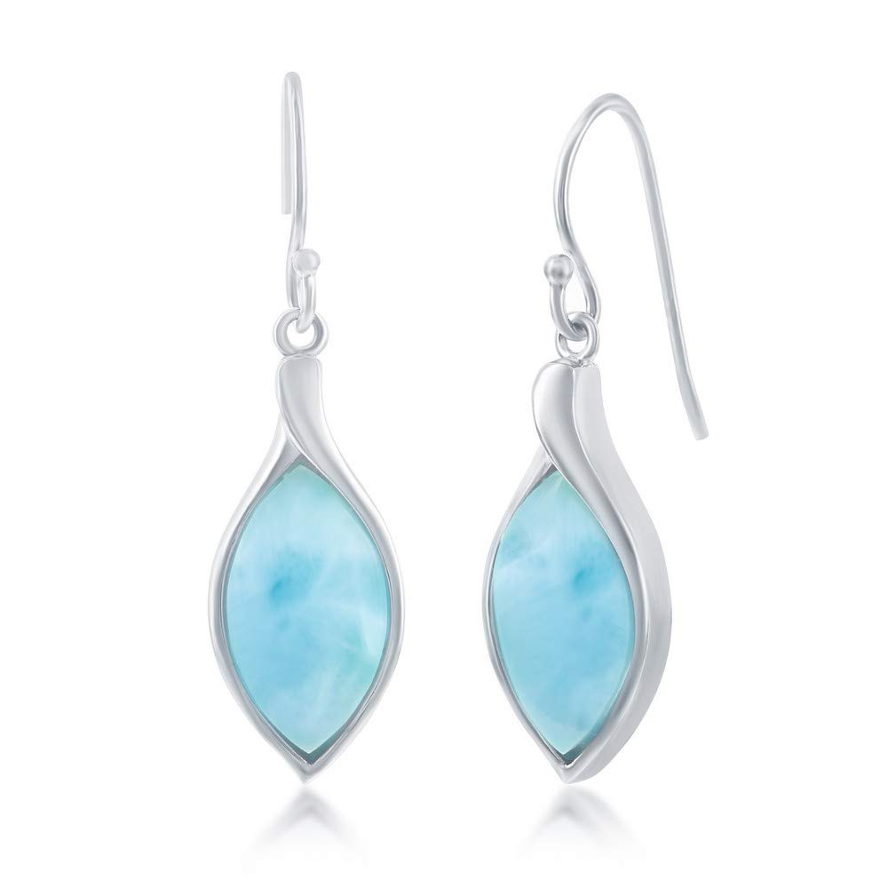 Beaux BijouxSterling Silver Larimar Earrings for Women | Beautiful Natural Dominican Larimar Jewelry | Marquise Shaped Blue Larimar Stones | Unique Dangle Hypoallergenic Earrings