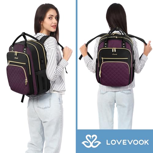 Image of LOVEVOOK Laptop Backpack for Women with Separate Laptop Compartment, 15.6 inch Water Resistant Lightweight Daypacks for College Travel Work Business, Nurse Teacher Computer Bags
