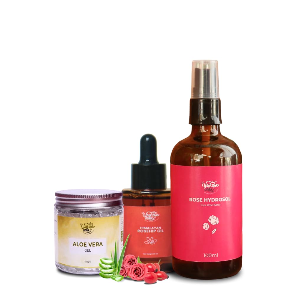 Vrikasha Ved'a Skin Nourishment Kit - Complete Skincare Set for Clear, Nourished Skin | Consist of Aloevera gel, Himalayan Roseship oil, Rose Hydrosol-picture-24