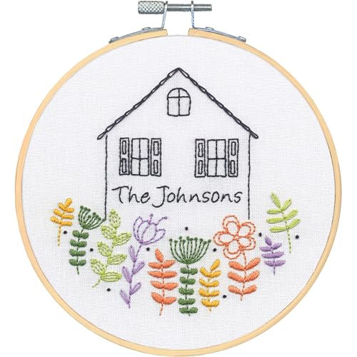 Image of Dimensions Welcome Home Embroidery Needlepoint Kit for Beginners, 6 inch Diameter Hoop, Multicolor, 5 Pieces