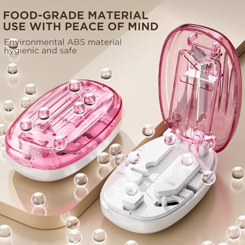 Image of Pill Cutter Splitter for Small and Tiny Pills, 1 /2 1 /4 Pill Splitter for Small Pills,Tablets in Half or Quarters, Accurate and Easy Cutting, Stainless Steel Blade, Back Storage (Pink)