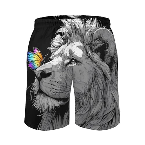 Lion And Colorful Butterfly Mens Swim Trunks Quick Dry Board Shorts Beach Swimwear Bathing Suits3