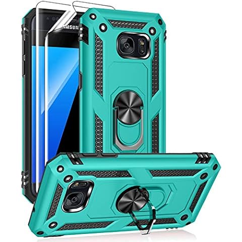 Androgate for Samsung Galaxy S7 Case with HD Screen Protectors, Military-Grade Metal Ring Holder Kickstand 15ft Drop Tested Shockproof Cover Case for Samsung Galaxy S7 Green Cover