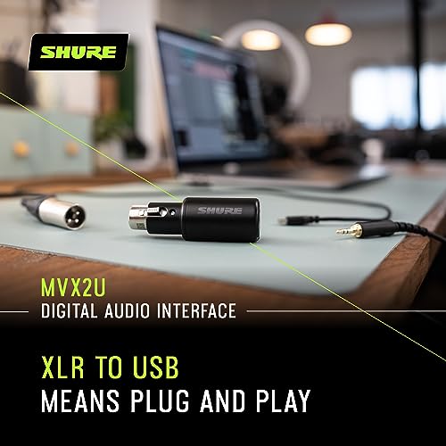 Image of Shure MVX2U XLR-to-USB Digital Audio Interface, Headphone Jack, 60dB Gain, Zero-Latency Monitoring, 48V Phantom Power, ShurePlus App, USB-C Cable | Single-Channel Xlr-to-USB, Up to Plus 60 Db Gain, 48V Phantom, Zero-Latency Headphone Monitoring, Shureplus Motiv