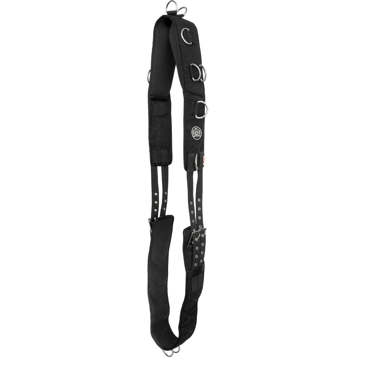 Neoprene MoldedFoam Longiergurt Pferd, Voltigiergurt, 12 Ringe, verstellbarer Bauchgurt, Schwarz, Cob (Vollblut)