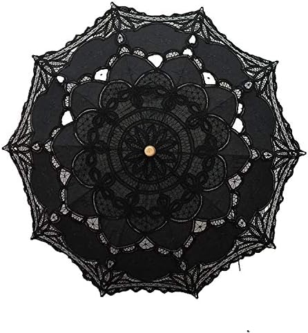 Lace Wedding Umbrella Parasol For Bride Cotton Fashion Wooden Handle Decoration Umbrella Black