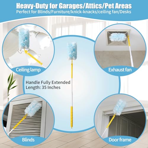 Image of 40 Count 360 Heavy Duty Duster Refills Compatible with Swiffer,Large Size-Extra Thick Disposable Electrostatic Duster Refill with 1 Retractable Handle(35-inch Length Fully expanded)