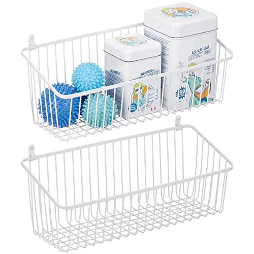 Mdesign Metal Wire Wall Mounted Storage Organizer Basket Bin For Kitchen, Bedroom, Bathroom - Mountable Hanging Organization In Pantry, Closet, And Cabinet - Unity Collection - 2 Pack - White #TOP4