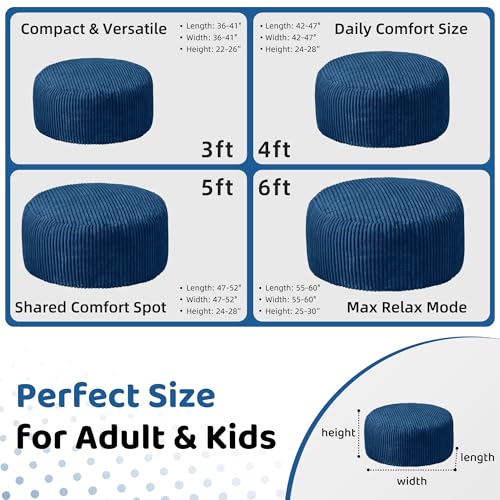 Image of HABUTWAY 6FT Bean Bag Chair, 6' Large Bean Bag Chairs for Adults with Removable Stripe Plush Cover, Memory Foam Beanbag Chair for Living Room Bedroom Dorm,Blue