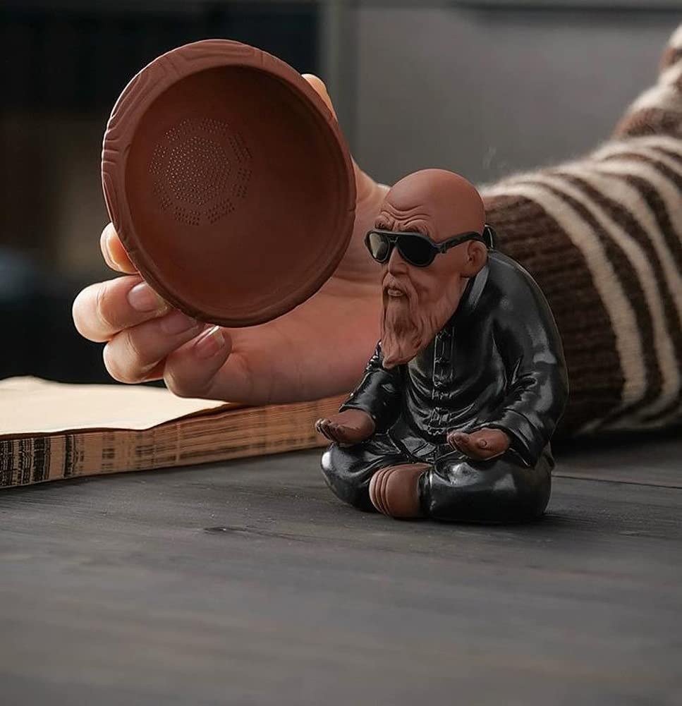 Infusor de té de malla fina de cerámica, infusor para té suelto, colador de malla fina, estatua de monje, decoración de mesa de té, filtro de té A04
