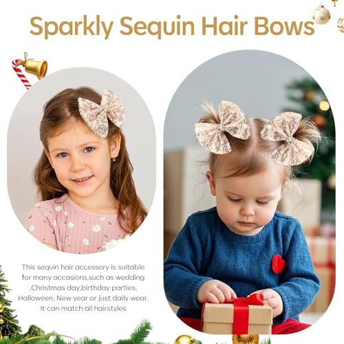 CN 5 Inch Gold Glitter Hair Bows for Girls Alligator Clips Sparkly Sequin Hair Accessories for Kids Toddler Women on Birthday Wedding Christmas and Party