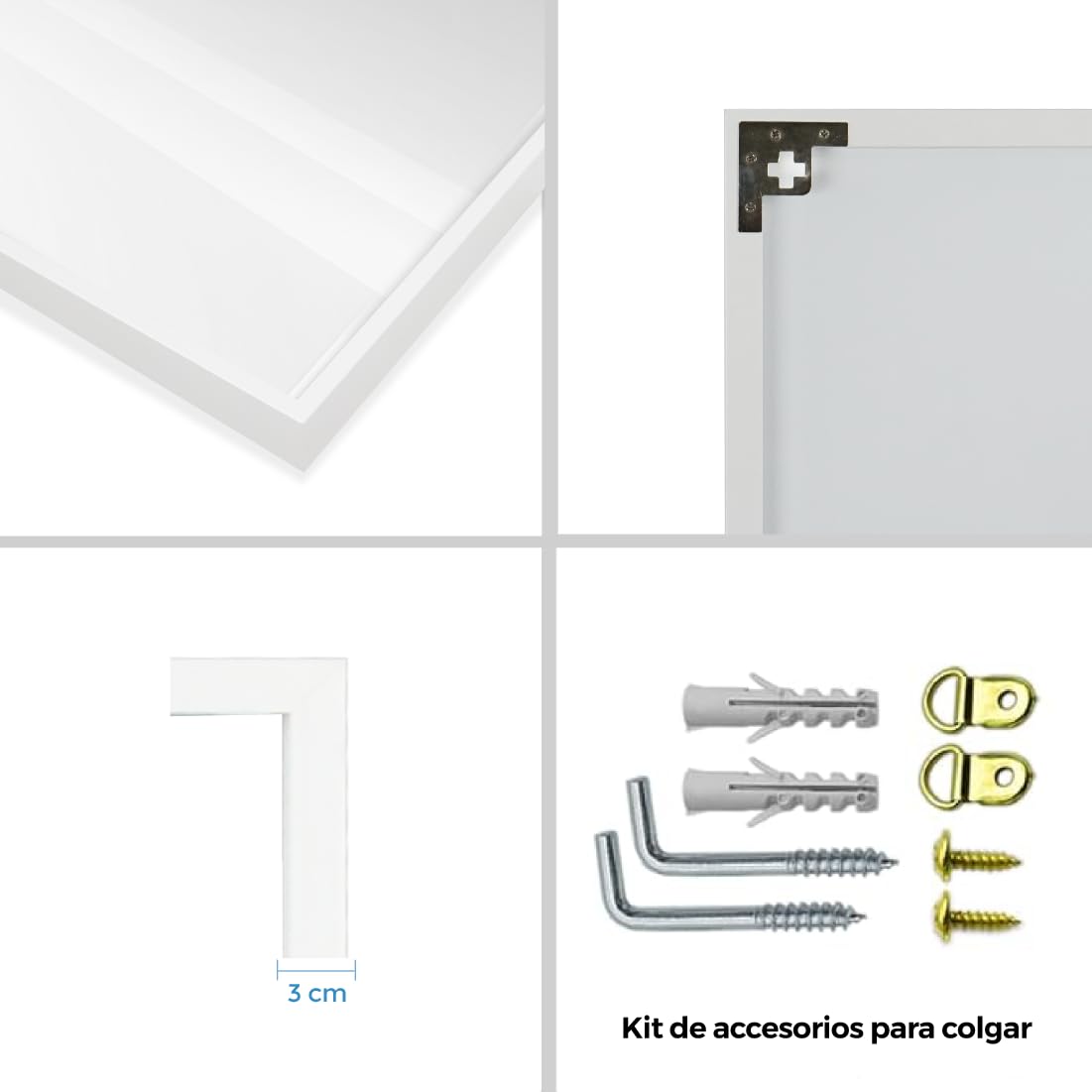 CHELY INTERMARKET MOD19200 Espejo De Pared Rectangular Blanco Estilo Moderno 35x140 cm Ideal para Baño Salón PVC Montaje Rápido con Kit De Colgar Incluido Fabricado En España